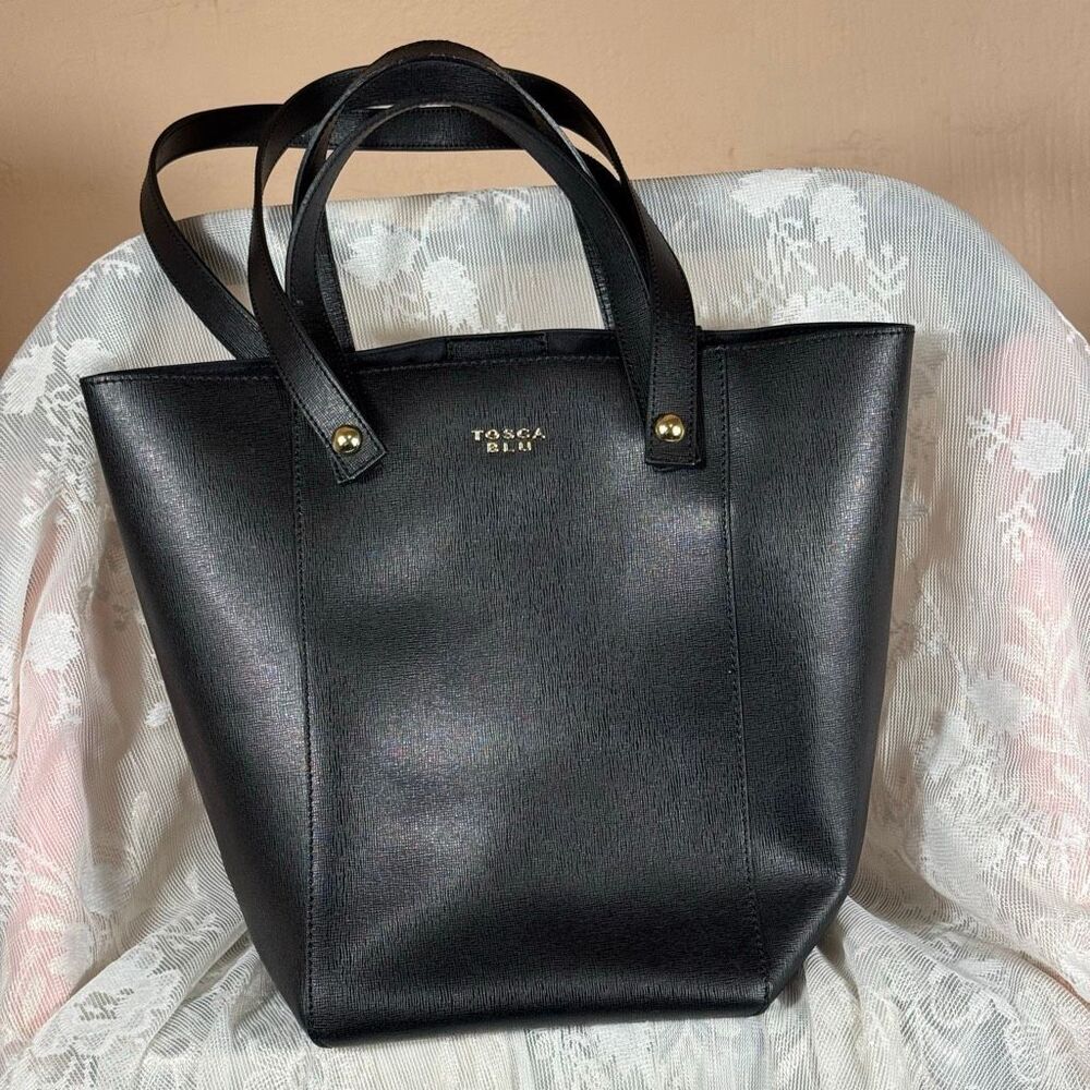 Tosca Blu Black Leather Tote Bag Structured Italian Designer